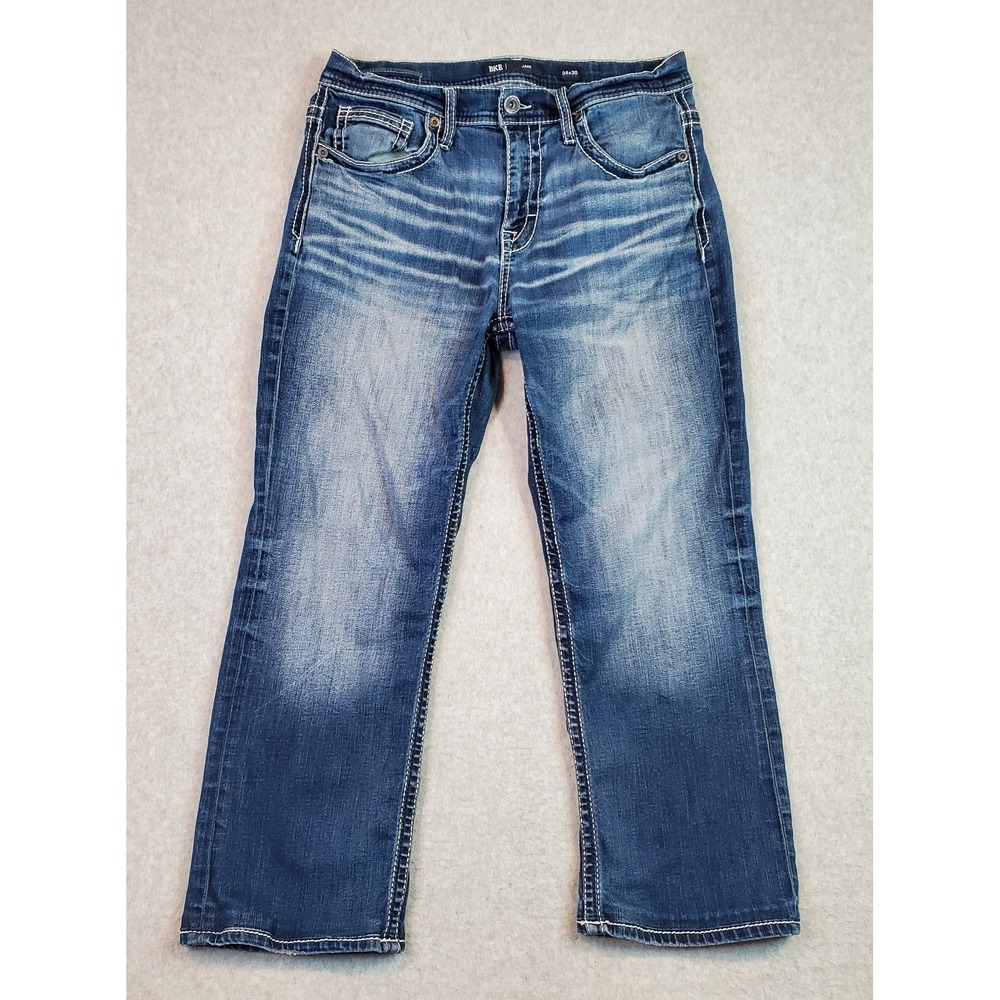 Buckle BKE Jeans Tag Size 34x30 Actual Sz 32X25 Blue Jake Straight Fit Whiskered